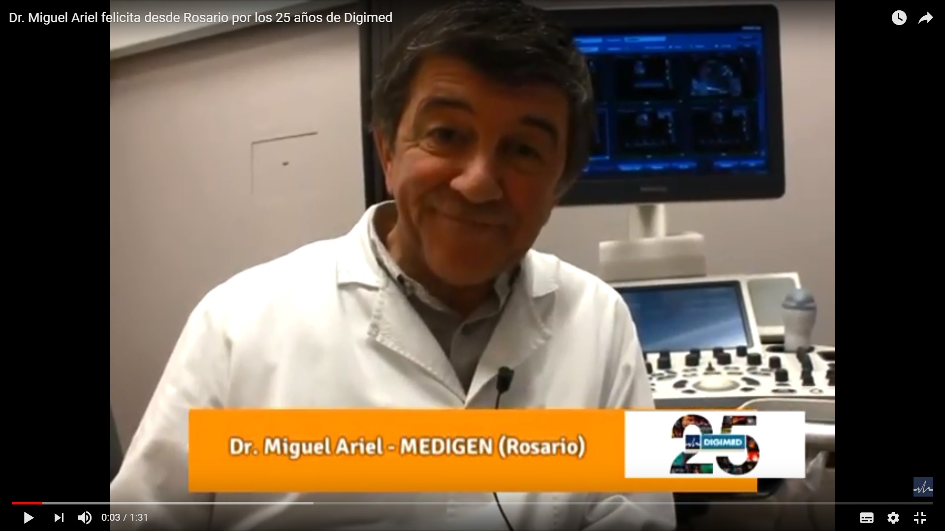 Dr. Miguel Ariel felicita desde Rosario por los 25 años de Digimed